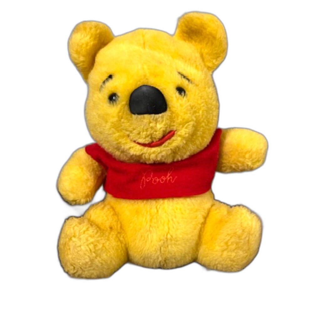Vintage Winnie The Pooh Bear Teddy Plush 10.5” Foam Body Stuffed Toy Red Shirt